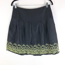 Caslon Skirt A Line Linen Silk Blend Embroidered Floral Black Green Size 10 - £9.87 GBP