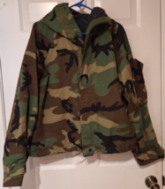 US Army Issued Protective Chemical Suit Jacket Woodland Camo Medium Short Hooded - $32.98