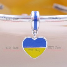 925 Sterling Silver UKRAINE Flag Dangle Charm with Mixed Enamel Pendant Engraved - £13.93 GBP