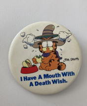 Garfield Eating Tacos I Have A Mouth With A Death Wish Button Pin - £7.86 GBP