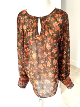 ANTHROPOLOGIE Size L Ranna Gill Brown Floral Smocked Women&#39;s Blouse Top - $11.64