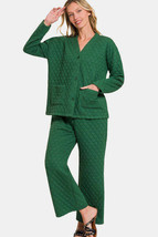 Zenana Quilted Button Up Long Sleeve Top and Pants Lounge Set - $45.54