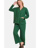 Zenana Quilted Button Up Long Sleeve Top and Pants Lounge Set - $45.54