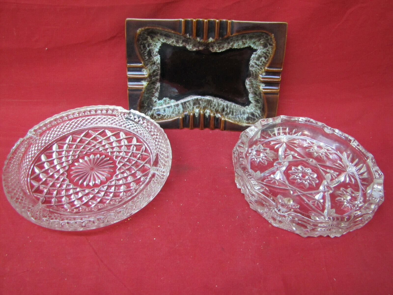 Primary image for Vintage Lot Of 3 Assorted Art Deco Heavy Round Ashtrays