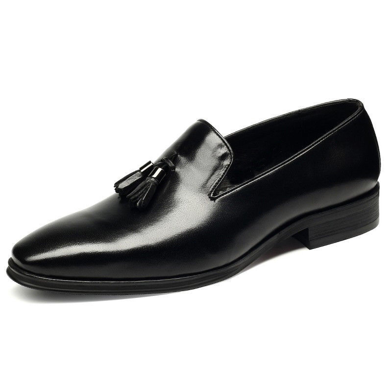 Men's Black Color Tassel Loafer Slip On Genuine Leather Party Wear Shoes US 7-16