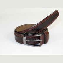 Men Genuine Leather Belt PIERO ROSSI Turkey Crocodile print Stitched 3071 Brown image 4