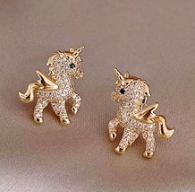 New Unicorn Stud Earrings Crystal Fashion Earrings for Women Girl Earrings Exqui - £11.63 GBP