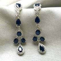 3Ct Pear Cut Simulated Blue Sapphire Drop/Dangle Earrings925 Silver Gold Plated - £82.69 GBP