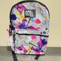 Justice Colorful Backpack School Bag Silver Black splash Paint side pockets NWT - £10.86 GBP