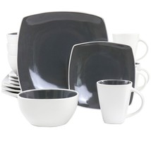 Gibson Elite Soho Lounge 16 Piece Soft Square Stoneware Dinnerware Set in Grey - £69.26 GBP