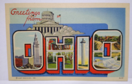Greetings From Ohio Large Big Letter Linen Postcard Curt Teich Unused Vi... - £8.18 GBP