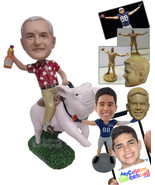 Personalized Bobblehead Cool Dude In Casual Attire Riding A Pig - Sports... - $174.00