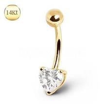 14Kt Yellow Gold Navel Ring with Heart Gem Prong Setting - £187.60 GBP