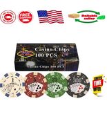 11.5 Gram Clay Composite Poker Chips Set of 100 in Chic Las Vegas Gift Box - $53.14 CAD