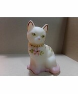 Fenton Glass Buttercream / Pink Sitting Cat Hand painted Signed - $98.99