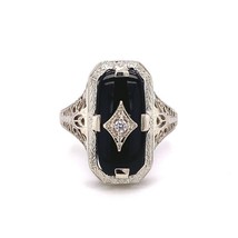 Authenticity Guarantee 
14k White Gold Genuine Natural Onyx Filigree Ring wit... - £592.73 GBP