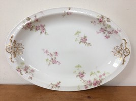 Vtg Limoges Haviland France Pink Rose Porcelain Oval Serving Plate Dish 12&quot; - £98.32 GBP
