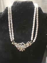 Vtg Coro White Rhinestone Flower Necklace Statement 2 Strand Choker Milk... - $24.18