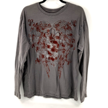 Cremieux Mens M Long Sleeve TShirt Gray Red Burnout Wings Graphic Pullover - £10.24 GBP