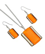 Orange Jewelry Set Handmade Necklace and Earrings Czech Glass with Platinum - $69.00