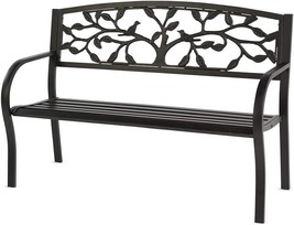 Weatherproof Tree Of Life Outdoor Bench By Plow And Hearth | Metal | Black | - £179.58 GBP