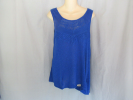 Cable &amp; Gauge top tank blue linen blend Large scoop neck lace sleeveless... - $15.63