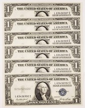Lot of 6 Consecutive 1935-E Silver Certificates in AU Condition FR #1614 - $118.51
