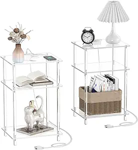 Acrylic Side Table With Charging Station - 3 Tier Charging End Table Set... - $240.99