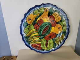 Hand Made Talavera Mexico Pottery Platter 12.5 In, Scallop Cobalt Border... - £27.06 GBP