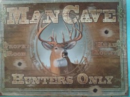 Camo man cave metal sign deer hunters only reproduction 16&quot; x 12&quot; - £12.38 GBP