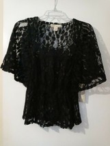 Derek Heart Juniors Black floral Lace Polyester Kimono Sleeve shirt M.     X567 - £5.89 GBP