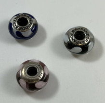 Nice Lot 3 Authentic PANDORA Murano Glass Charms Black Blue Red Pink White - £37.91 GBP