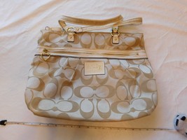 Coach Poppy Art Signature Jacquard khaki  zipper purse shoulder bag pre owned - £63.69 GBP