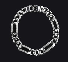0.55 Ct Men&#39;s Diamond Figaro Link Bracelet 14k Solid White Gold Handmade - £1,581.93 GBP