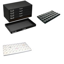 Black FindingKing 5-Drawer Jewelry Storage Case w/ Black &amp; White Gem Jar Inserts - £79.96 GBP
