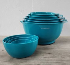 Kitchenaid Aqua Teal Blue Plastic Nesting Mixing Bowls &amp; Prep Bowls - Se... - $43.53
