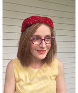 Red Beaded Fascinator Hat Velvet Sequin Paillettes 50s Headband - $26.00