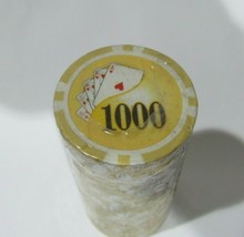 Lot of 25 Yellow $1000 Yin Yang 13.5g Clay Poker Chips Heart Royal Flush Design - £5.58 GBP