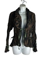 saga Womens Size 2 green crinkle bow sleeve hippie boho jacket - $34.64