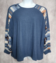 Maurices Drop Shoulder Mixer Tee Womens Size 1X Blue Aztec Long Sleeves NEW - £17.76 GBP