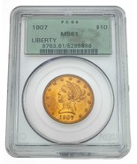 1907 $10 Gold Liberty Eagle Graded by PCGS as MS61 - $2,655.27 CAD