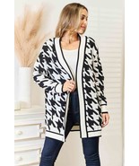Woven Right Houndstooth Open Front Longline Cardigan - £36.44 GBP