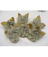 Vintage Handmade Napkin Rings Set of 6  Solid Sage Green Silver Gold Str... - €16,87 EUR