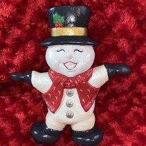 Vintage Christmas Snowman W Reversible Face Ceramic 8&quot; Figurine Two Sided 1993 - £11.92 GBP