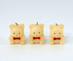 3 Mini Teddy Bear Figural Candles Cream w/Red Bow Ties Vintage 1.5&quot; Tall - £7.98 GBP