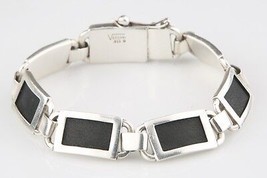 Versani Sterling Silver &amp; Sting Ray Leather Link Bracelet w/ Safety Retail - £341.30 GBP