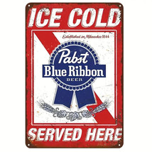 Pabst Blue Ribbon Ice Cold Beer Vintage Novelty Metal Sign 12&quot; x 8&quot; Wall Art - £7.02 GBP