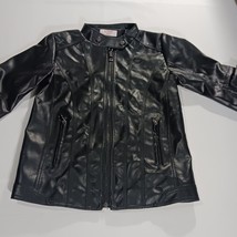 LJYH Jacket Women's Faux Leather Pleated Elbow T11-12 Black Full Zip Pockets image 11