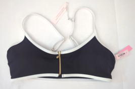 Victoria&#39;s Secret Black w/ White Trim Light Lined Swimsuit Top Front Zip... - $24.49