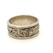 Vintage Signed SAW Sterling Handmade Carved Ornate Band Ring size 9 - $64.35